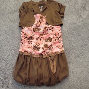 Pink and Brown Puff Sleeve Casual Sundress